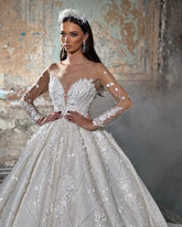 Trendy Floor Length V-Neck Long Sleeves A-Line Lace Wedding Dress with Appliques